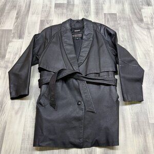 ✅Womens XS VTG Wilsons Black Leather Jacket Belted Thinsulate Zip Out Liner*MARK